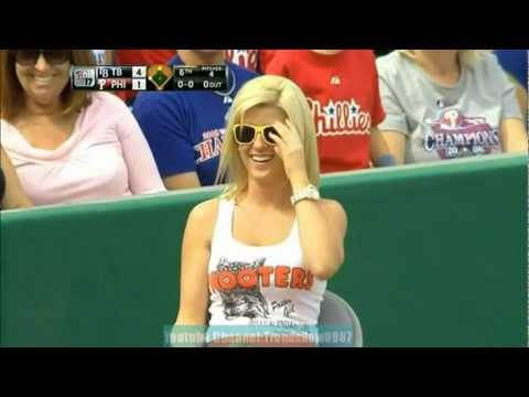 Hooters Ballgirl Disrupts Live Baseball